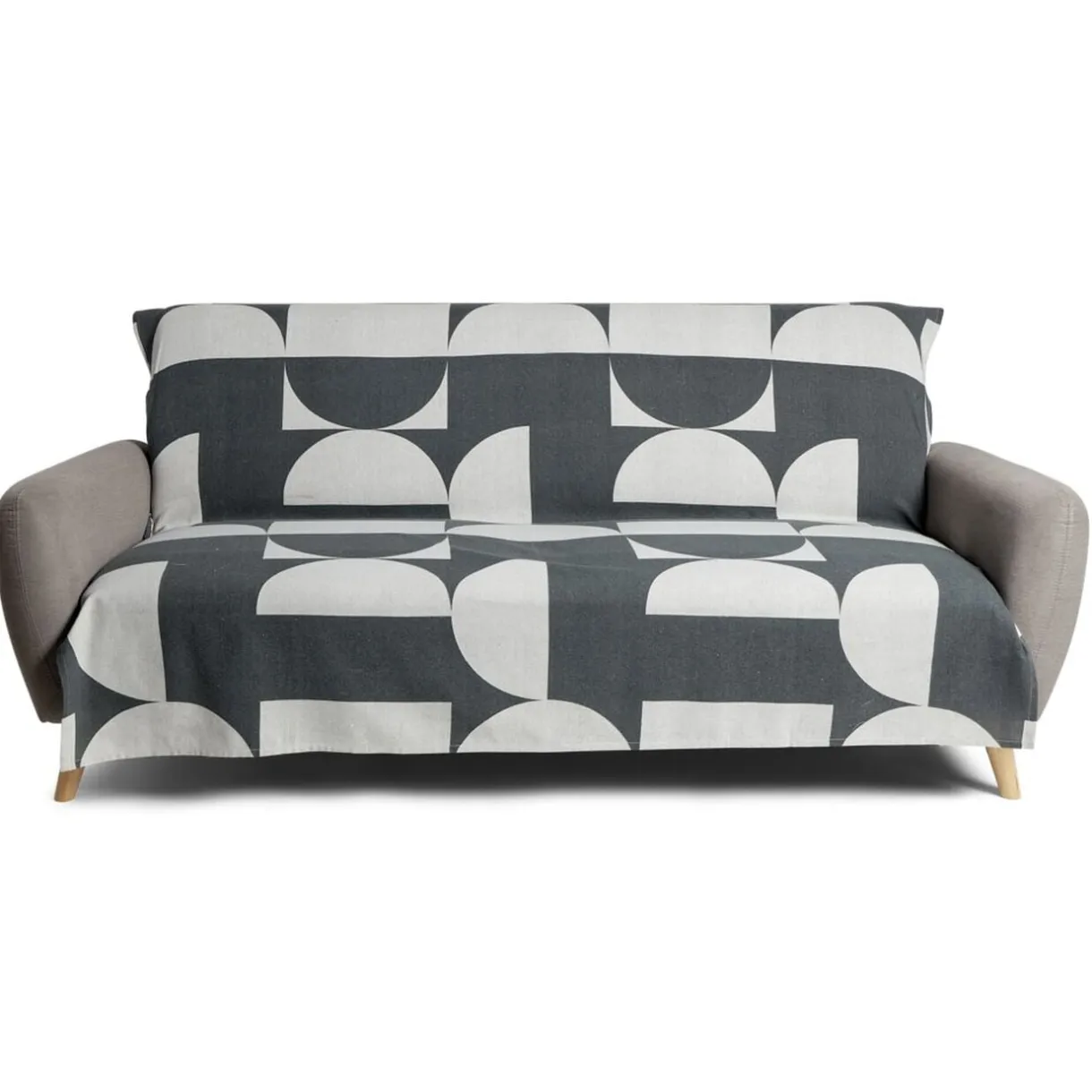 Jeté de canapé 170x250cm 100% coton motif géométrique gris < Gifi