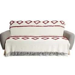 Jeté de canapé 170x250cm 100% coton tufté beige et terracotta