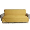 Jeté de canapé 170x250cm à franges 100% coton jaune