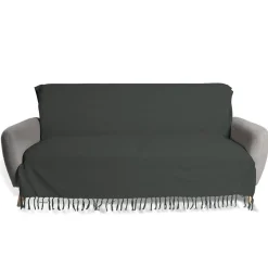 Jeté de canapé 170x250cm à franges 100% coton bleu