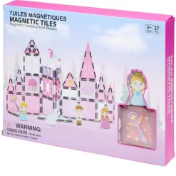 Jeu construction enfant fille tuiles magnétiques x37 thème princesse rose