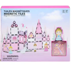 Jeu construction enfant fille tuiles magnétiques x37 thème princesse rose