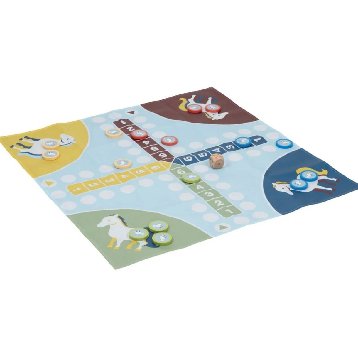 Jeu de société en bois 3en1 morpion dames petits chevaux 34x36cm < Gifi