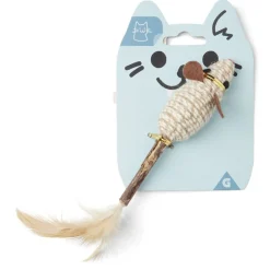 Jouet pour chat en jute avec plume L26cm (2 modèles souris ou balle)
