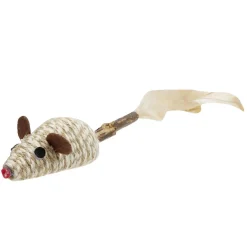 Jouet pour chat en jute avec plume L26cm (2 modèles souris ou balle)