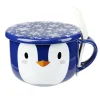 Jumbo bol à soupe 620ml avec cuillère motif pingouin bleu et blanc < Gifi New