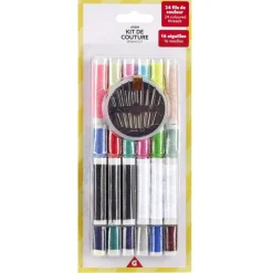 Kit accessoire de couture 24 bobines de fils couleurs et 16 aiguilles < Gifi Outlet