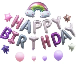 Kit arche à ballons alu et latex x48 Happy Birthday licorne tons rose et violet