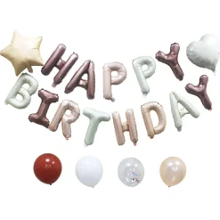 Kit arche à ballons alu et latex x37 Happy Birthday tons chocolat