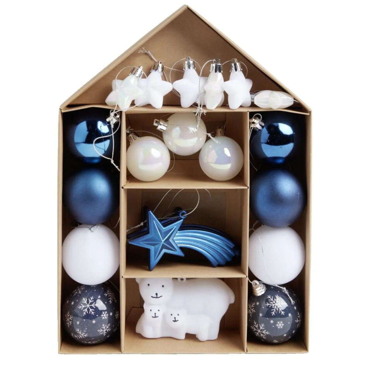 Kit décoration sapin de Noël boréal bleu et blanc 20 pièces