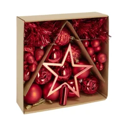 Kit décoration sapin de Noël plastique rouge 40 pièces