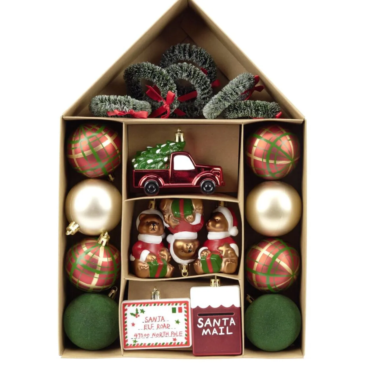 Kit décoration sapin de Noël traditionnel rouge et vert 20 pièces