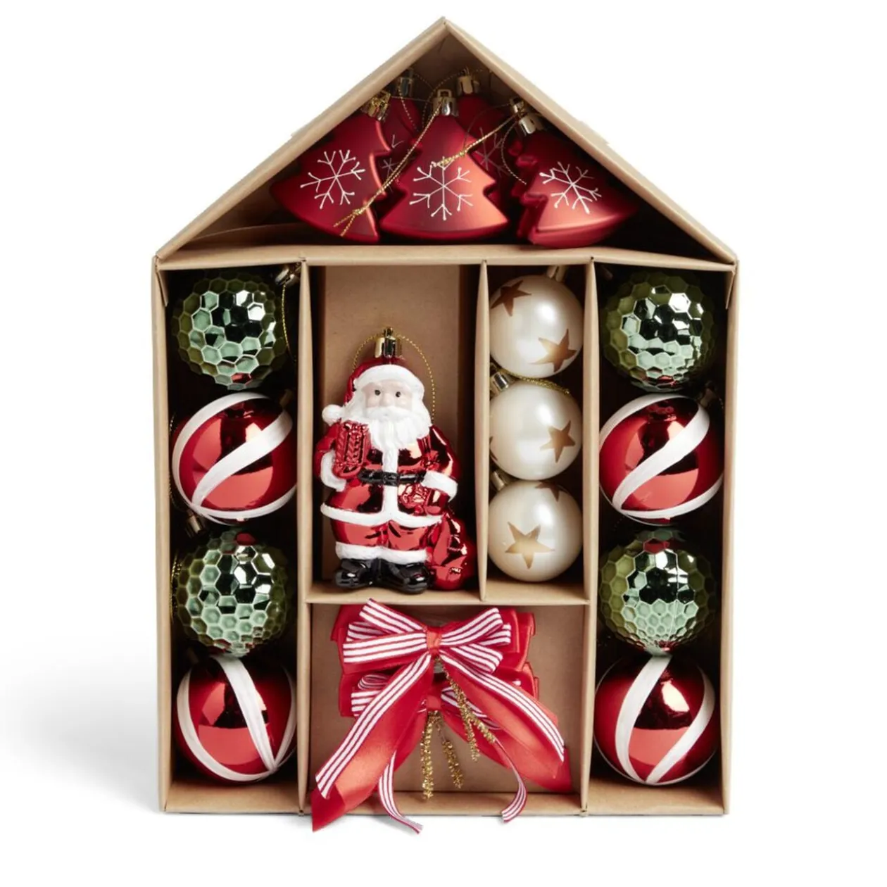 Kit décoration sapin de Noël traditionnel rouge et vert 20 pièces
