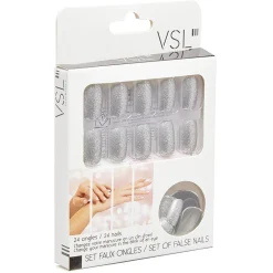 Kit faux ongles pailletés argentés 24 pièces