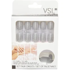 Kit faux ongles pailletés argentés 24 pièces