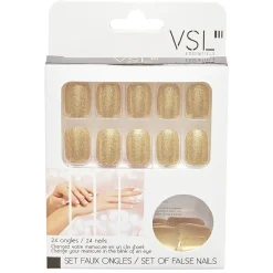 Kit faux ongles pailletés dorés 24 pièces