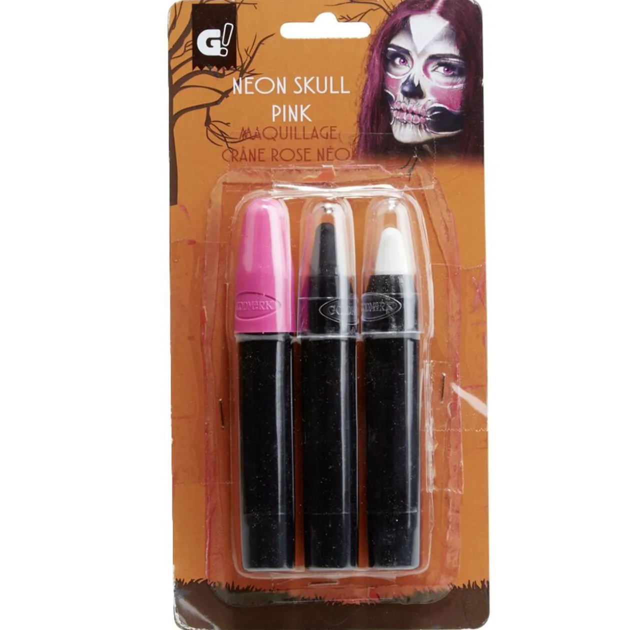 Kit maquillage crayon Halloween noir blanc et rose néon