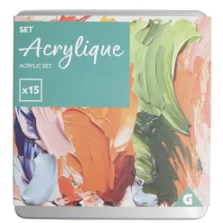 Kit tube de peinture acrylique 12x12ml avec 2 pinceaux et 1 crayon de bois < Gifi Discount