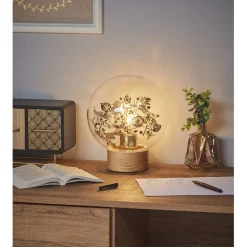 Lampe boule à poser intérieur forme feuillage doré