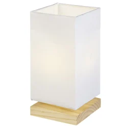 Lampe de chevet abat jour blanc sur base carrée en pin naturel < Gifi Online