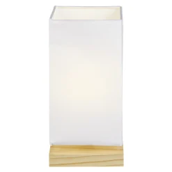 Lampe de chevet abat jour blanc sur base carrée en pin naturel < Gifi Online