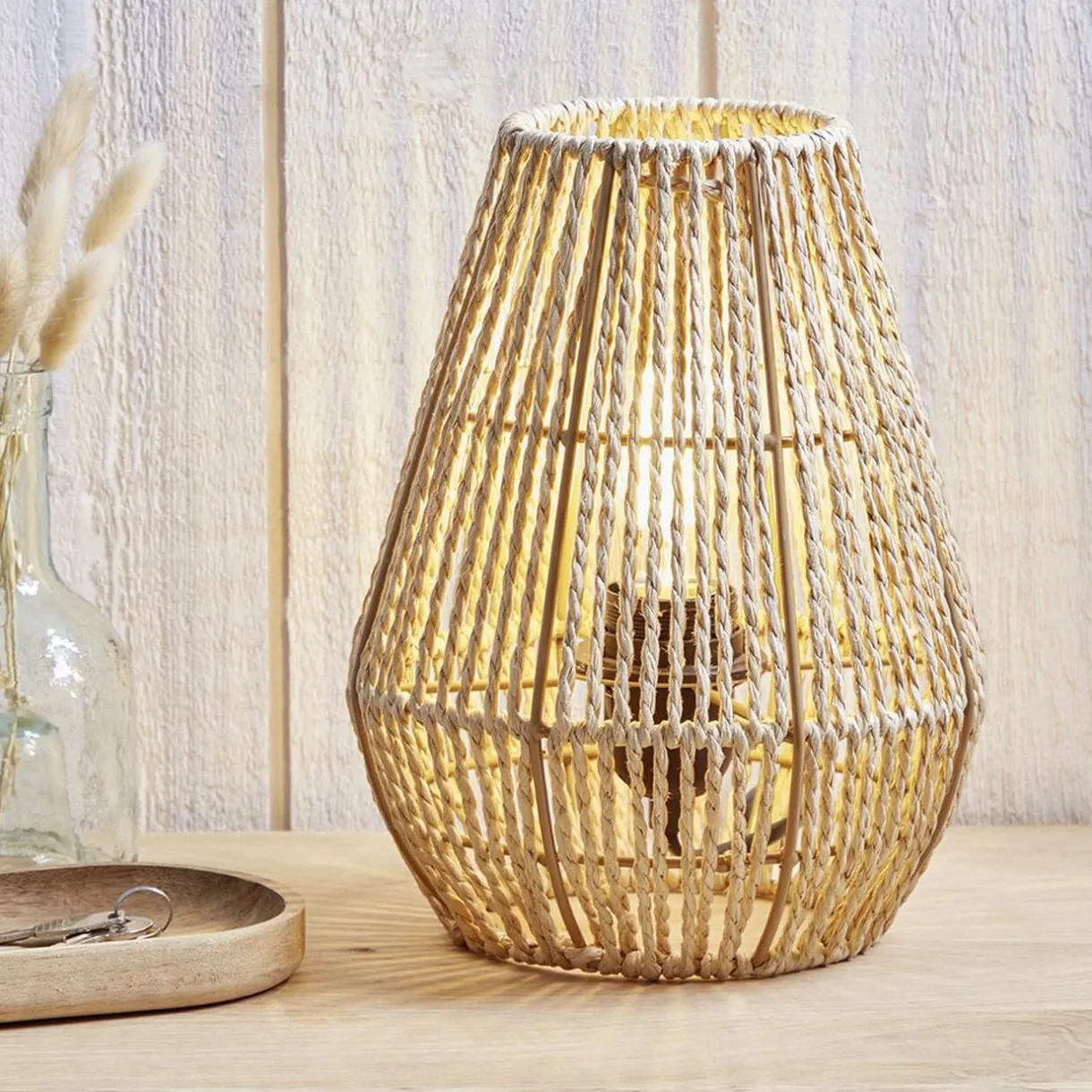 Lampe de chevet avec abat jour en cordage imitation jute naturel < Gifi Clearance