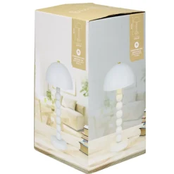 Lampe de table métal pied boules bois Ø20xH38cm (2 modèles blanc ou noir) < Gifi New