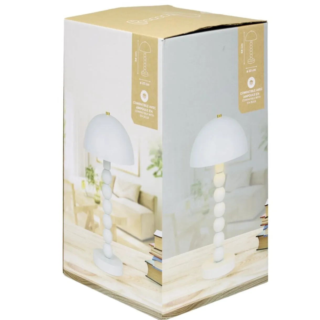 Lampe de table métal pied boules bois Ø20xH38cm (2 modèles blanc ou noir) < Gifi New
