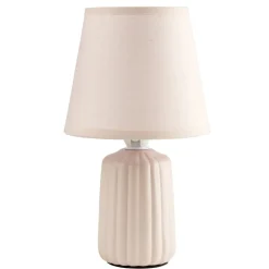 Lampe de table socle céramique strié rose Ø13xH22cm