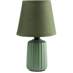 Lampe de table socle céramique strié vert foncé Ø13xH22cm < Gifi Online