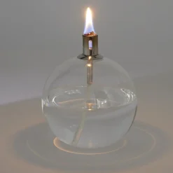 Lampe à huile ronde en verre et mèche coton H13cm