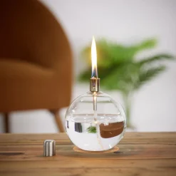 Lampe à huile ronde en verre et mèche coton H13cm