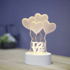 Lampe LED 3D filigrane ballons coeurs LOVE 12,5x9,8xH18,5cm