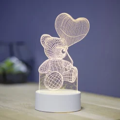 Lampe LED 3D filigrane ourson coeur 12x9,8xH21cm < Gifi Online
