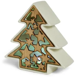 Lampe LED Noël céramique et bois 17x5,5x17cm
