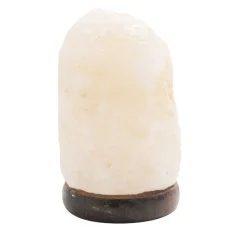 Lampe pierre de sel rose avec socle bois USB Ø8xH15cm