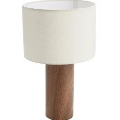 Lampe à poser base céramique effet bois abat-jour blanc Ø24xH37cm
