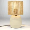 Lampe à poser ciment abat jour corde tressée beige et marron Ø14xH22cm