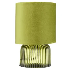 Lampe à poser verre strié et abat-jour textile Ø14xH21cm (3 modèles)