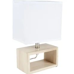 Lampe rectangulaire blanche socle bois