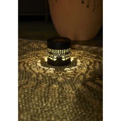 Lampe solaire photophore noir et doré Ø8,5xH8,5cm < Gifi