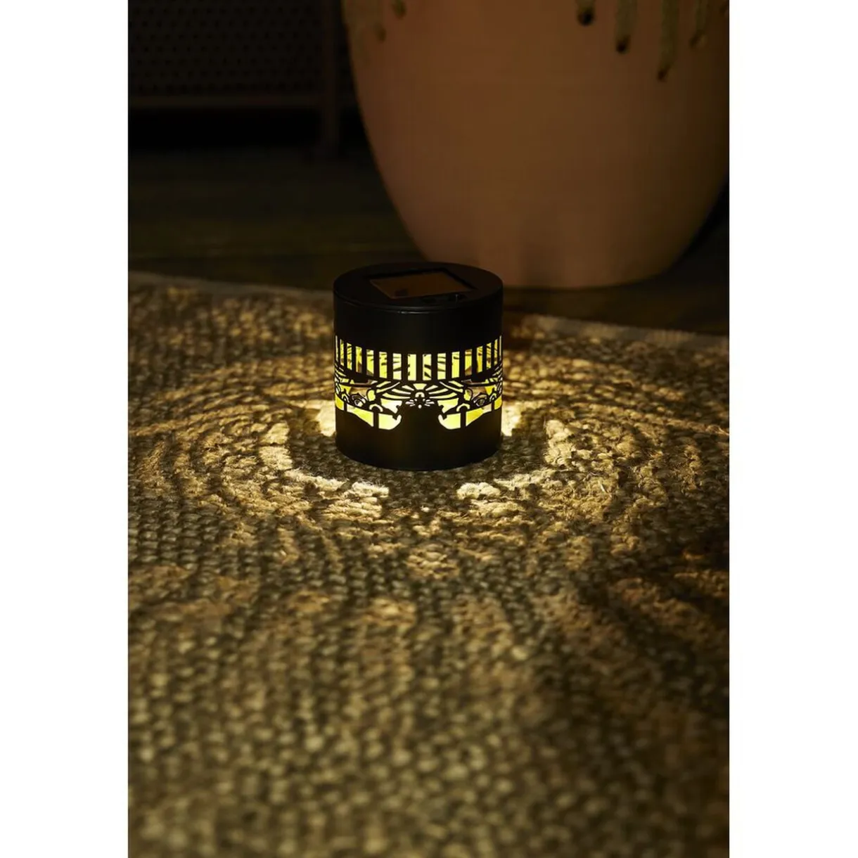 Lampe solaire photophore noir et doré Ø8,5xH8,5cm < Gifi