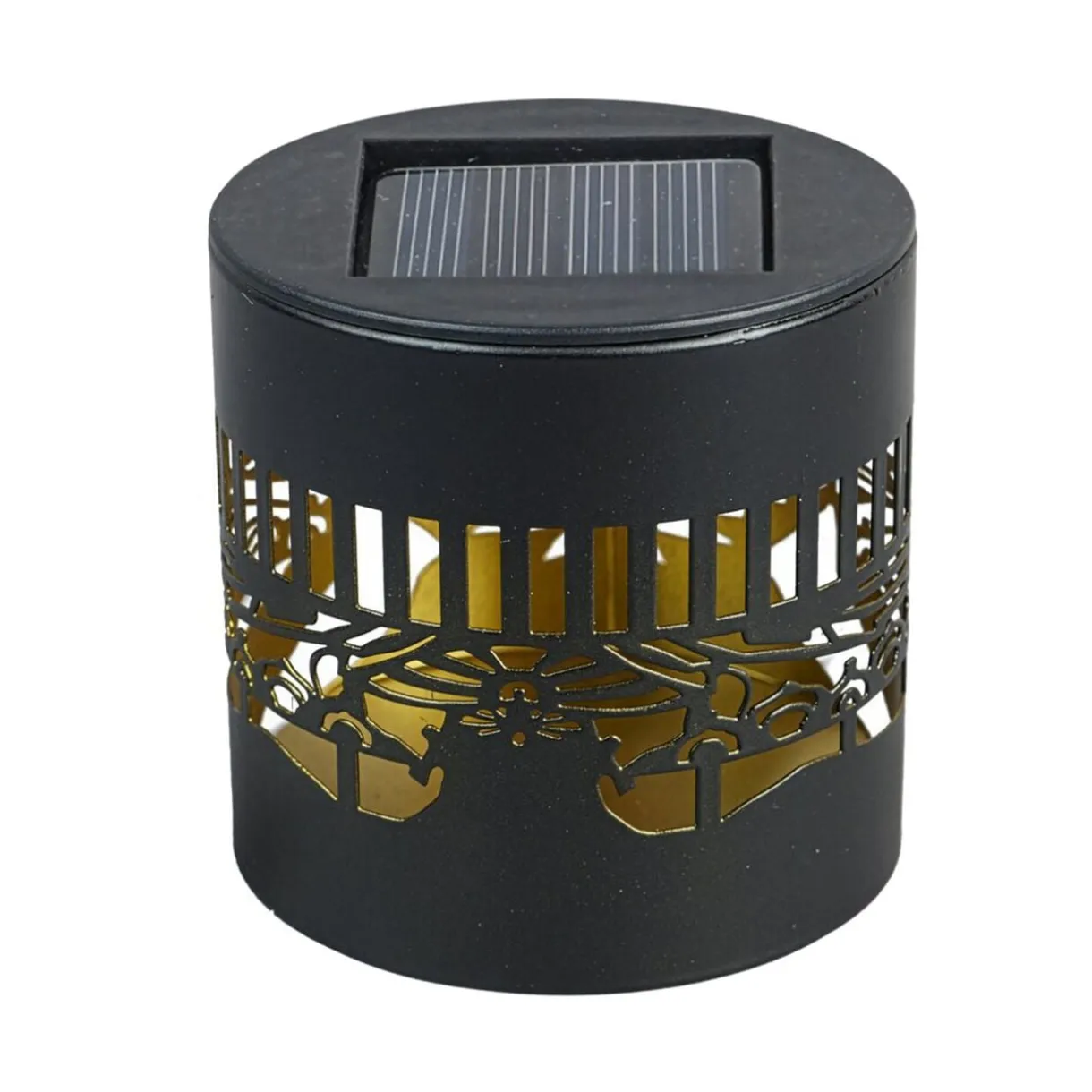 Lampe solaire photophore noir et doré Ø8,5xH8,5cm < Gifi