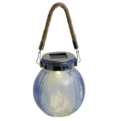 Lampe solaire à poser ou suspendre en verre et jute Ø11xH12,5cm (2 modèles)