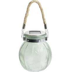 Lampe solaire à poser ou suspendre en verre et jute Ø11xH12,5cm (2 modèles)