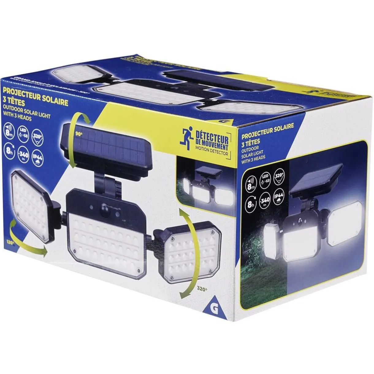 Lampe solaire triple LED 340 lumens projecteur détecteur de mouvement < Gifi Clearance