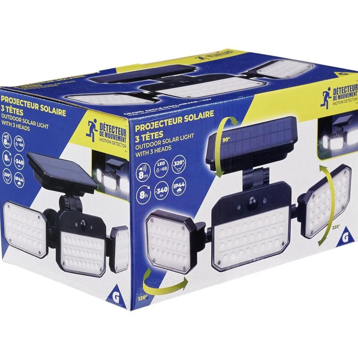 Lampe solaire triple LED 340 lumens projecteur détecteur de mouvement < Gifi Clearance