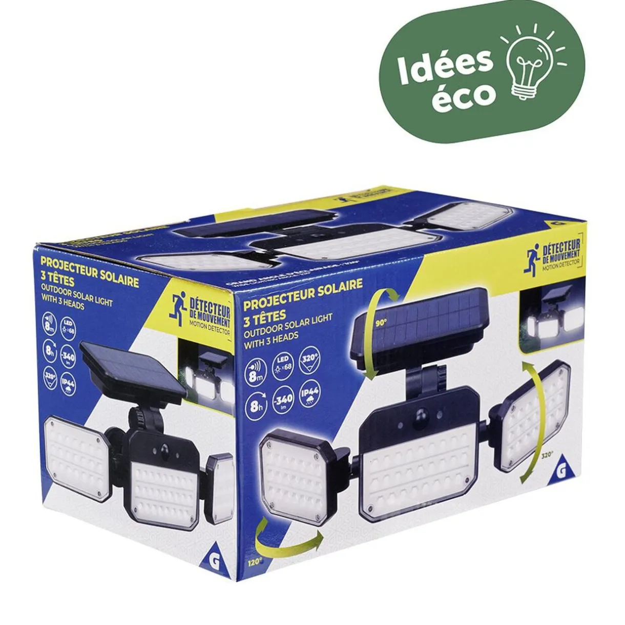 Lampe solaire triple LED 340 lumens projecteur détecteur de mouvement < Gifi Clearance