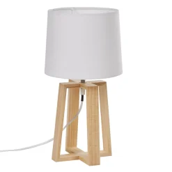 Lampe trépied à poser socle bois blanc et naturel