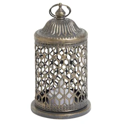 Lanterne bougie LED style oriental H15cm argenté